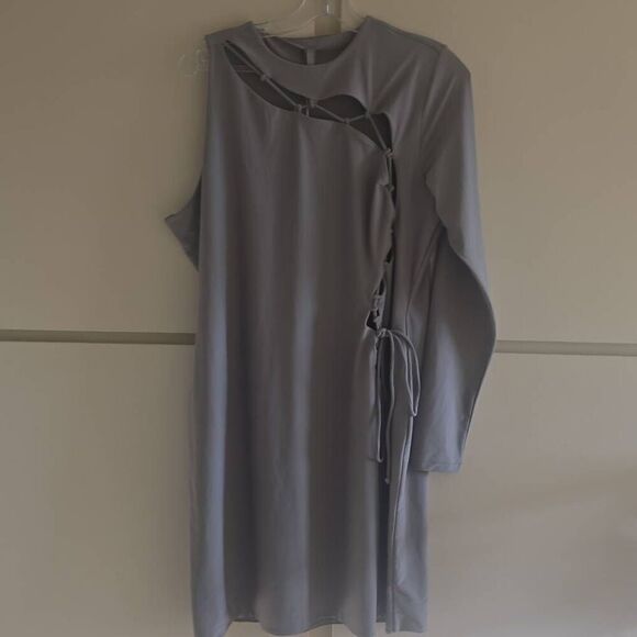 Skims Chrome Gray One Shoulder Lace-Up Mini Dress, 4X, NWT - Picture 5 of 9